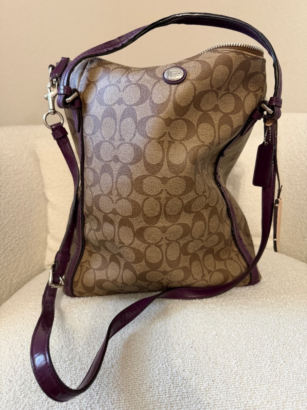 Coach Peyton Signature Convertible handbag in Khaki and Plum